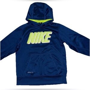Nike Sportswear Youth Large Classic Pullover Hoodie Big Spellout Logo Blue Green